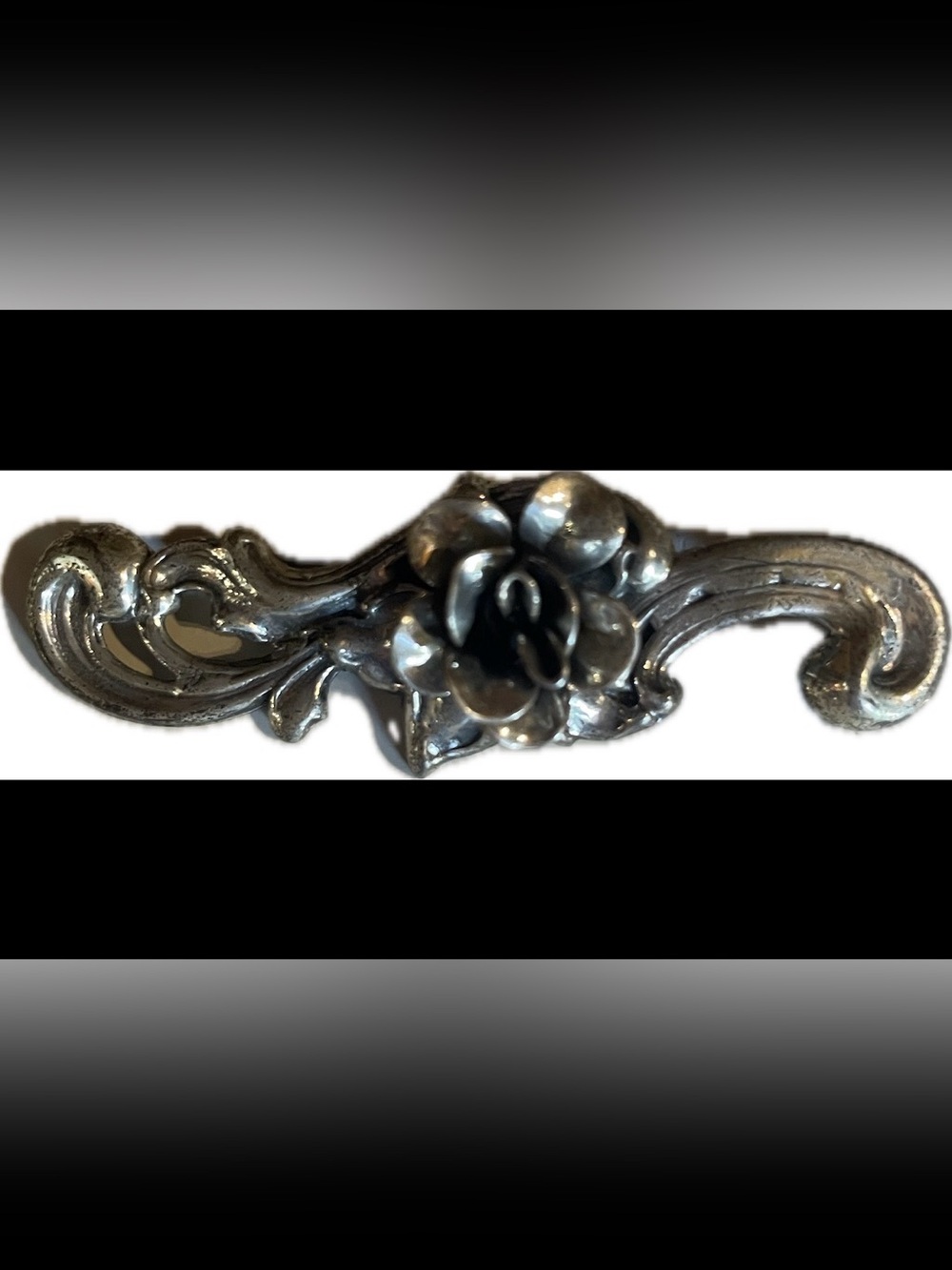 Vintage 1940s JewelArt Signed Sterling Silver Repousse Flower Rose Scroll Brooch